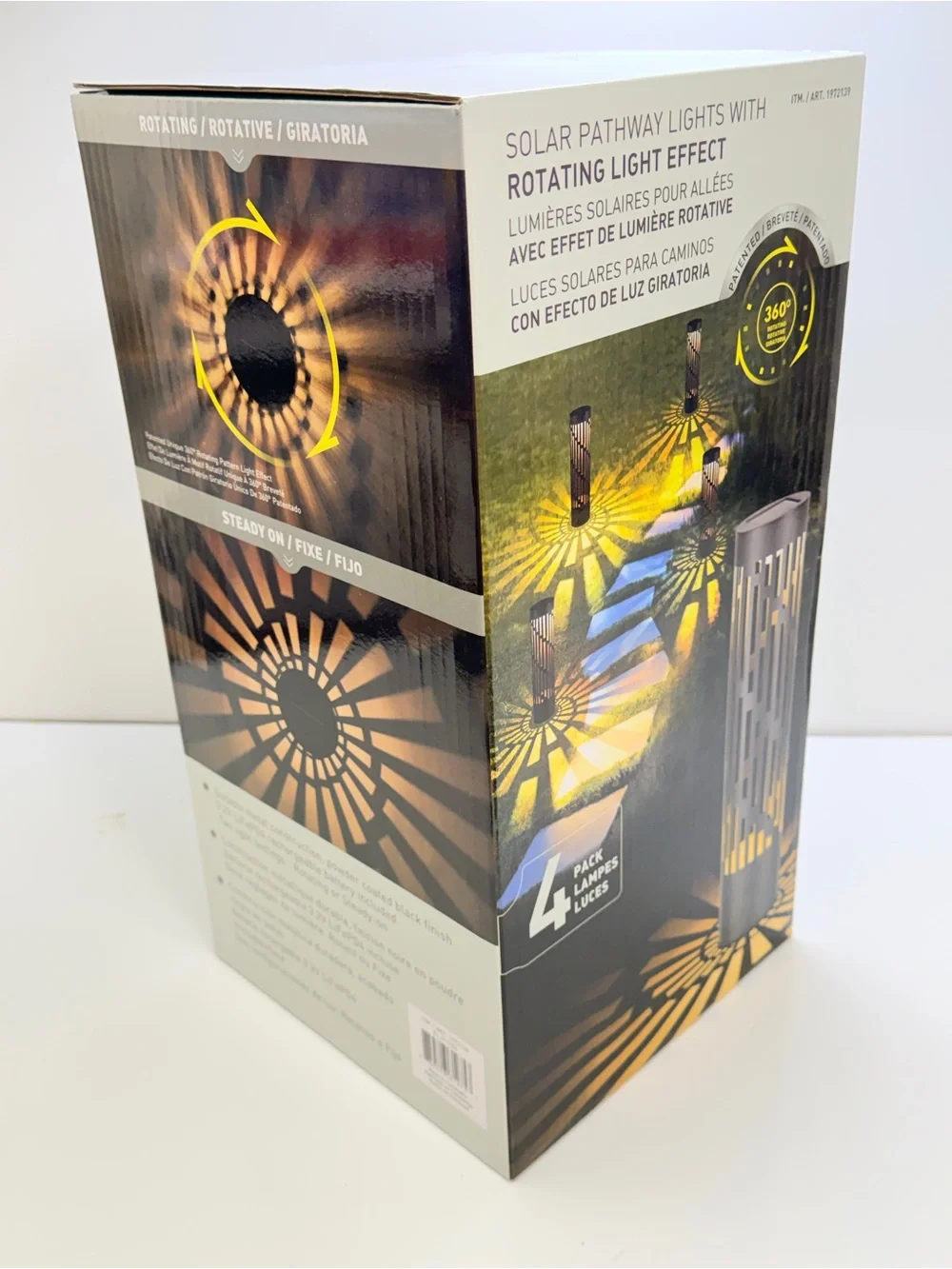 SOLAR PATHWAY LIGHTS WITH ROTATING LIGHT EFFECTS 4 Pack 50 Lumens per light